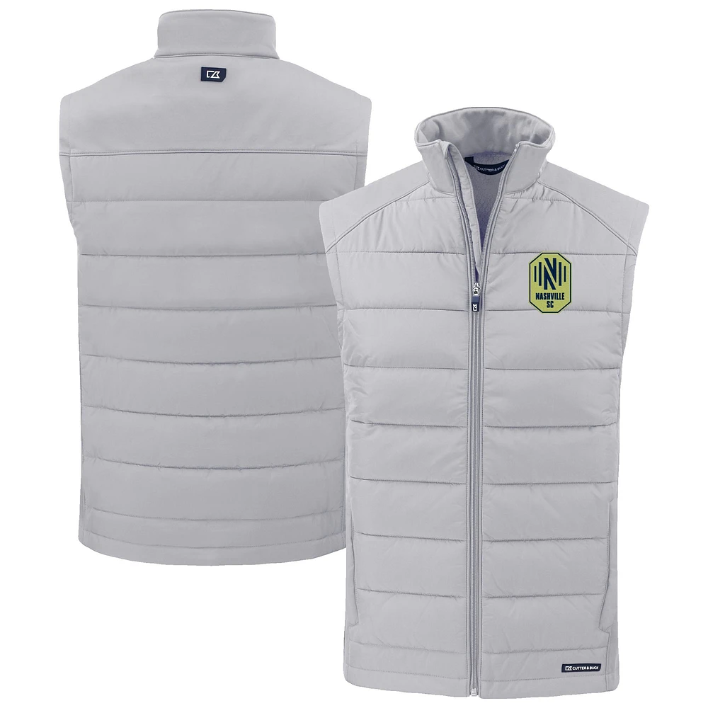 Men's Cutter & Buck Gray Nashville SC Evoke Hybrid Eco Softshell Recycled Full-Zip Vest