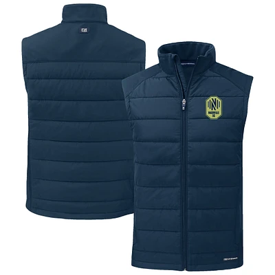 Men's Cutter & Buck Navy Nashville SC Evoke Hybrid Eco Softshell Recycled Full-Zip Vest