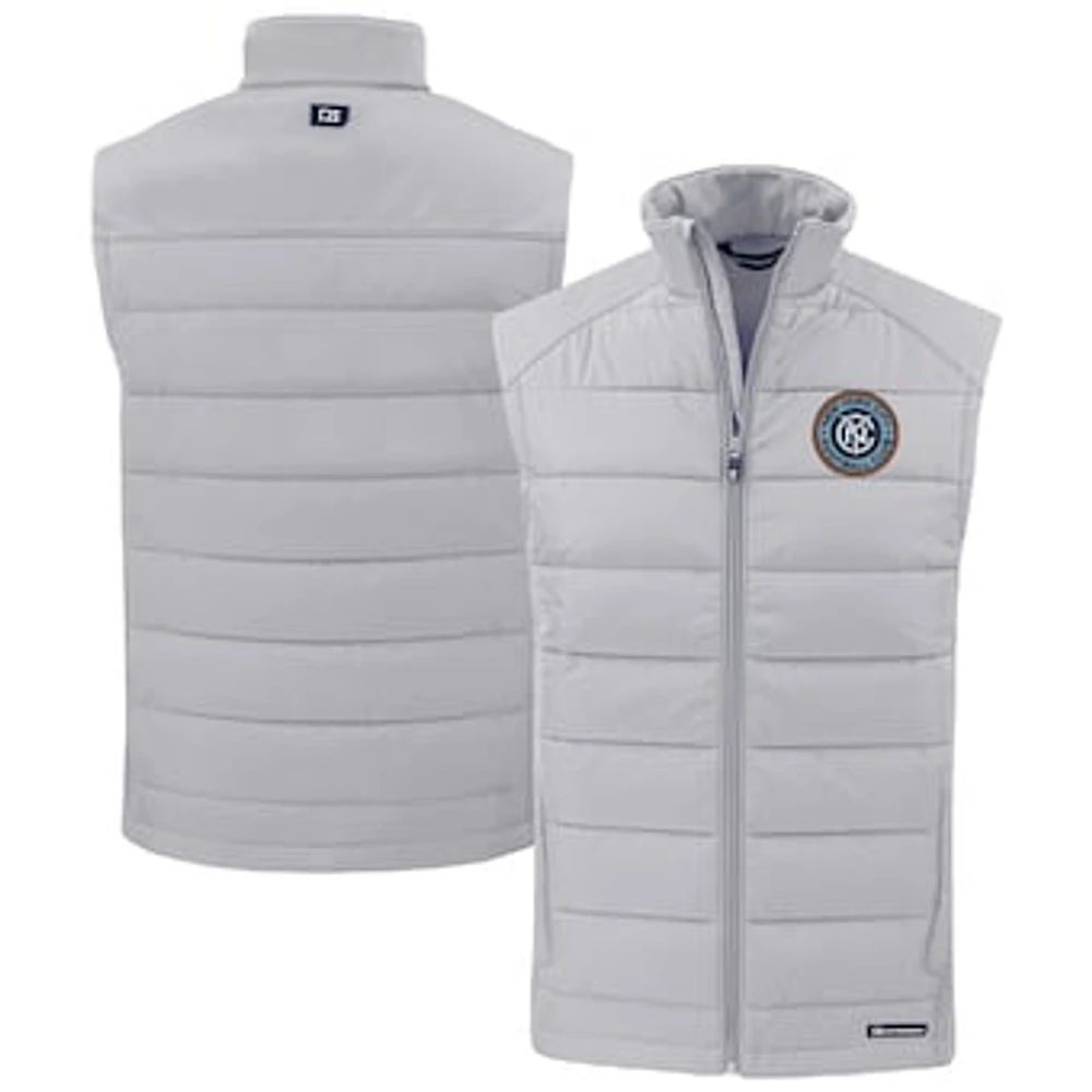 Men's Cutter & Buck Gray New York City FC Evoke Hybrid Eco Softshell Recycled Full-Zip Vest