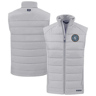 Men's Cutter & Buck Gray New York City FC Evoke Hybrid Eco Softshell Recycled Full-Zip Vest