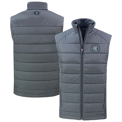 Men's Cutter & Buck Charcoal New York City FC Evoke Hybrid Eco Softshell Recycled Full-Zip Vest