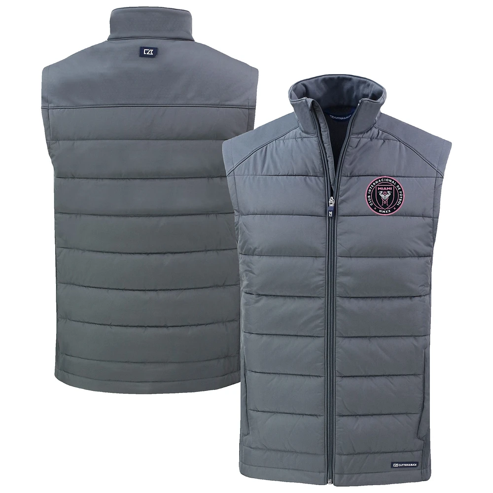 Men's Cutter & Buck Charcoal Inter Miami CF Evoke Hybrid Eco Softshell Recycled Full-Zip Vest
