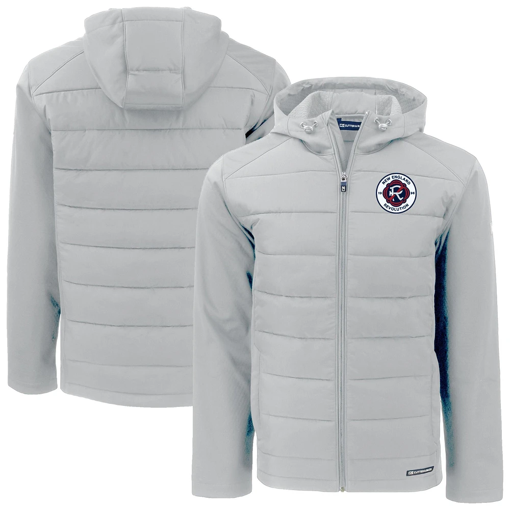 Men's Cutter & Buck Gray New England Revolution Evoke Hybrid Eco Softshell Recycled Full-Zip Jacket
