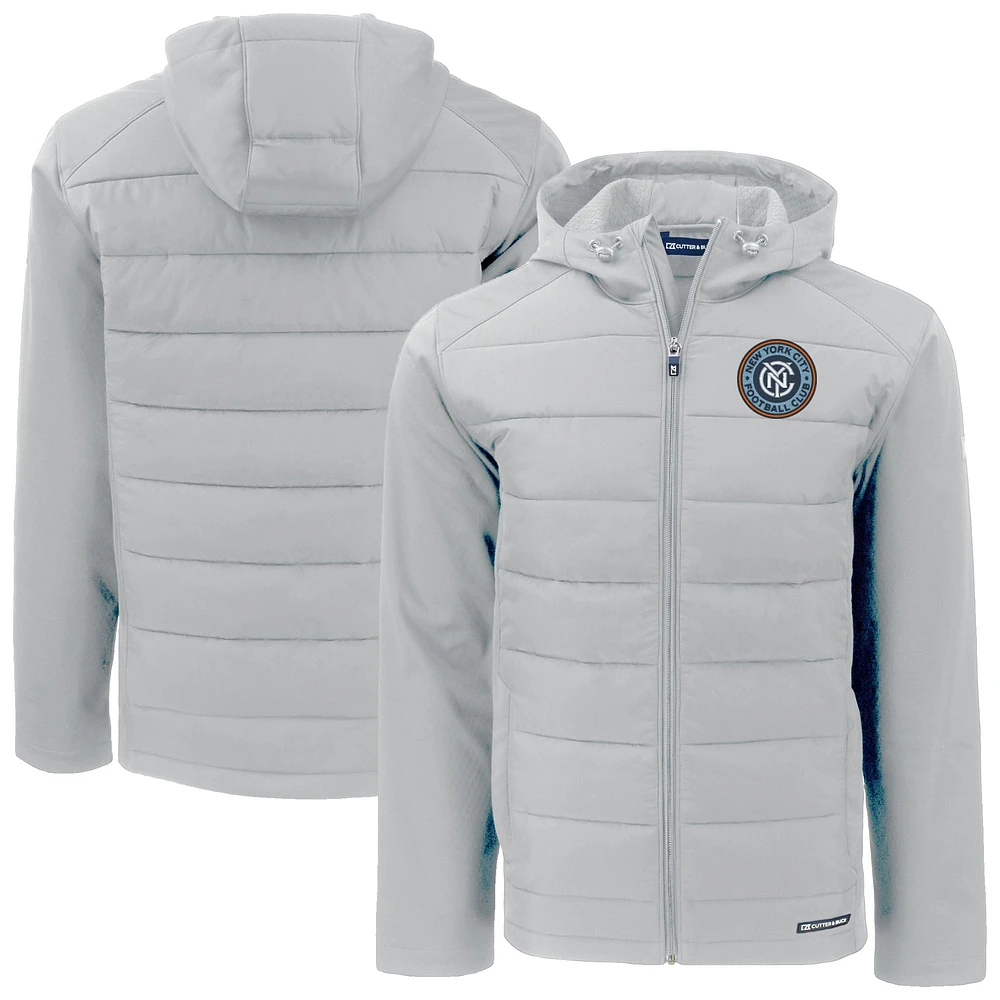 Men's Cutter & Buck Gray New York City FC Evoke Hybrid Eco Softshell Recycled Full-Zip Jacket