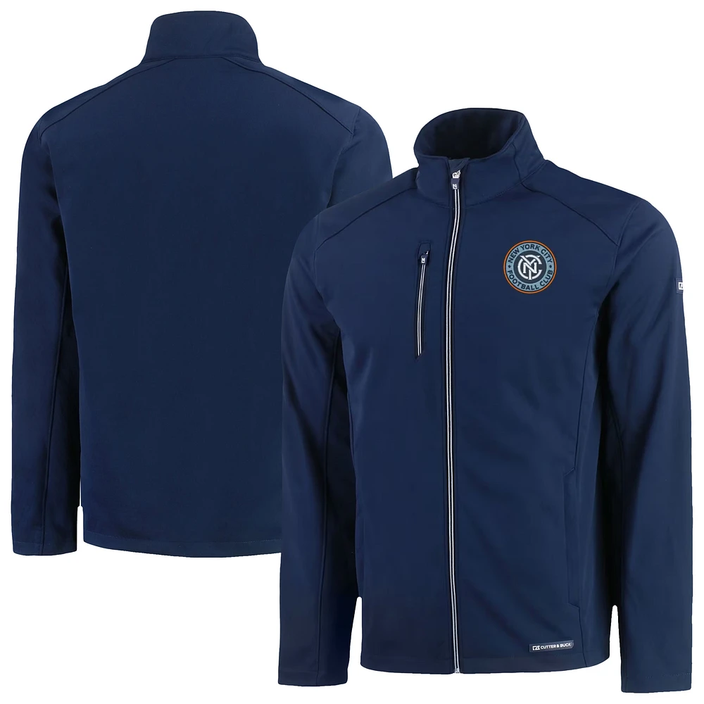 Men's Cutter & Buck Navy New York City FC Evoke Eco Softshell Recycled Full-Zip Jacket