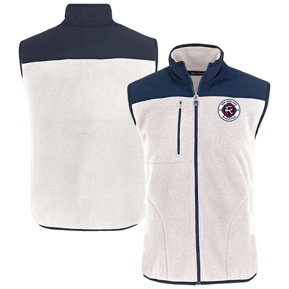 Men's Cutter & Buck Oatmeal New England Revolution Cascade Eco Fleece Full-Zip Vest