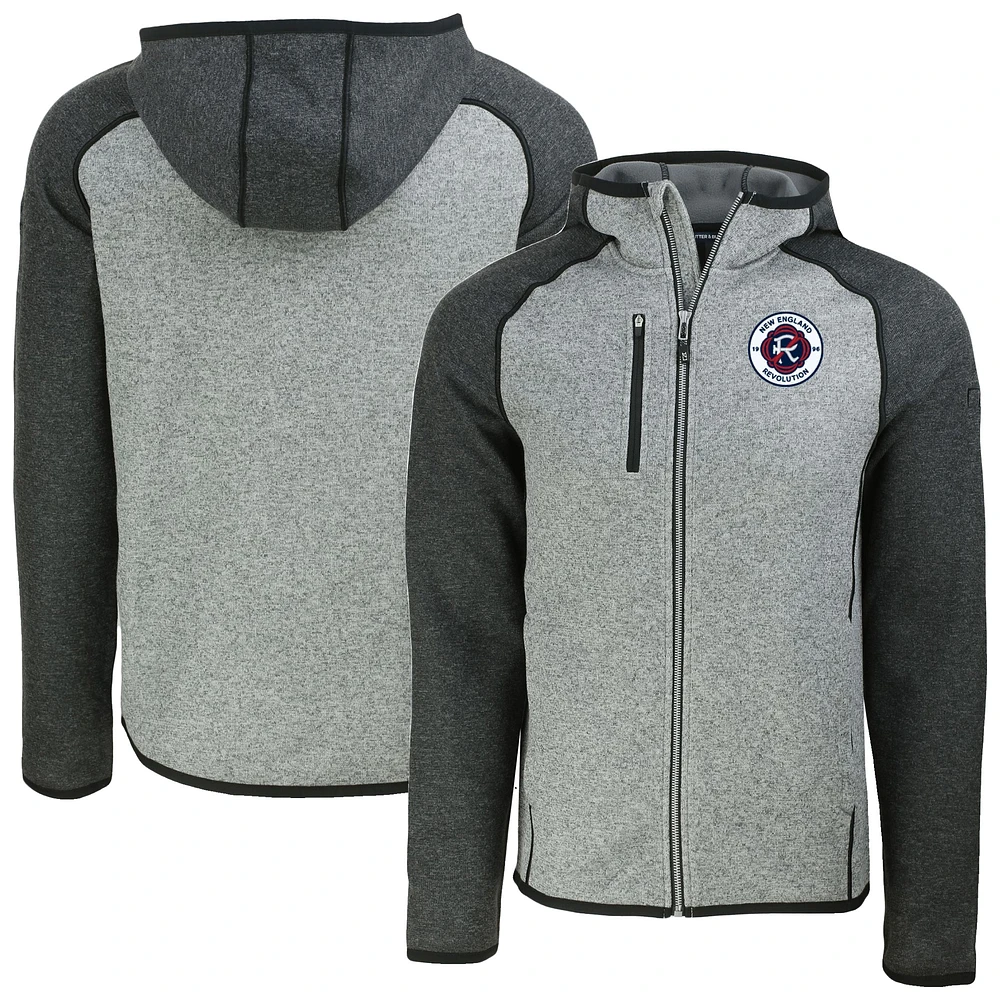 Men's Cutter & Buck Heather Gray New England Revolution Mainsail Full-Zip Hooded Jacket