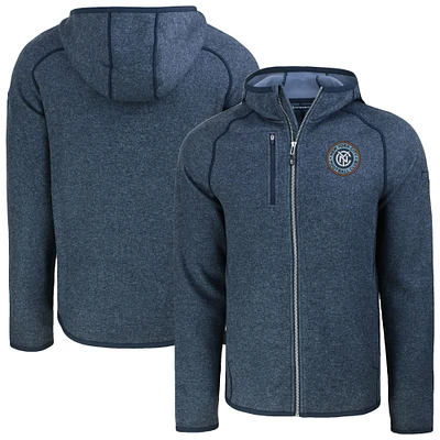 Men's Cutter & Buck Heather Navy New York City FC Mainsail Full-Zip Hooded Jacket