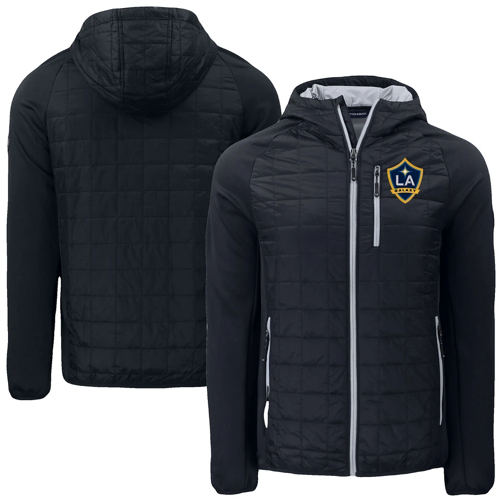 Men's Cutter & Buck Black LA Galaxy Rainier PrimaLoft® Eco Raglan Full-Zip Hoodie Hybrid Jacket