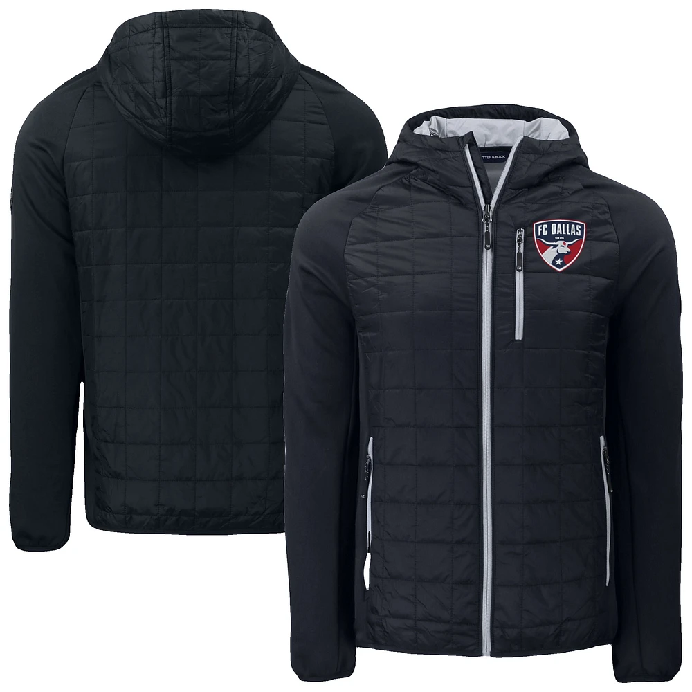 Men's Cutter & Buck Black FC Dallas Rainier PrimaLoft® Eco Raglan Full-Zip Hoodie Hybrid Jacket