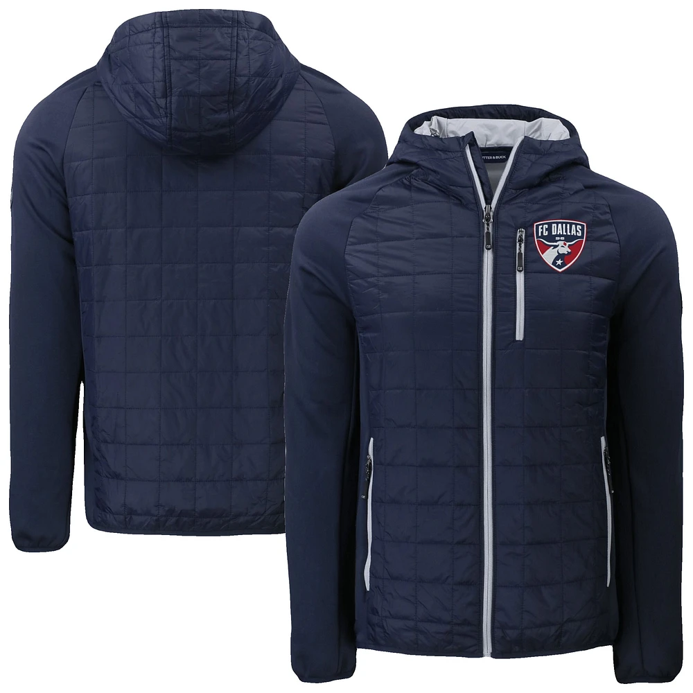 Men's Cutter & Buck Navy FC Dallas Rainier PrimaLoft® Eco Raglan Full-Zip Hoodie Hybrid Jacket