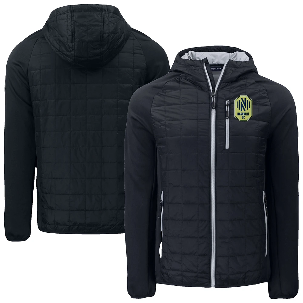 Men's Cutter & Buck Black Nashville SC Rainier PrimaLoft® Eco Raglan Full-Zip Hoodie Hybrid Jacket