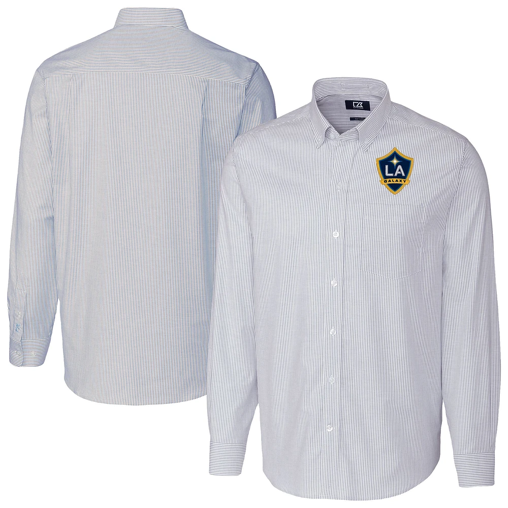 Men's Cutter & Buck Light Blue LA Galaxy Stretch Oxford Stripe Long Sleeve Tri-Blend Button-Down Shirt