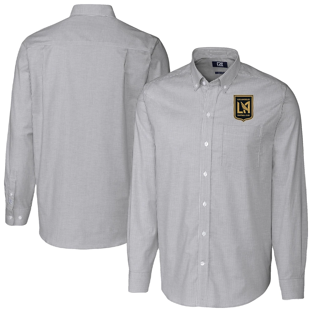 Men's Cutter & Buck Charcoal LAFC Stretch Oxford Stripe Long Sleeve Tri-Blend Button-Down Shirt