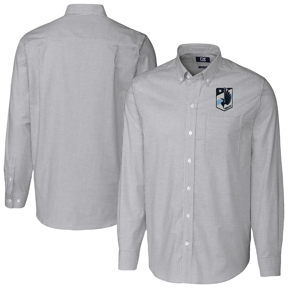 Men's Cutter & Buck Charcoal Minnesota United FC Stretch Oxford Stripe Long Sleeve Tri-Blend Button-Down Shirt