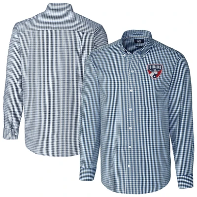 Men's Cutter & Buck Navy FC Dallas Easy Care Stretch Gingham Long Sleeve Dress Shirt