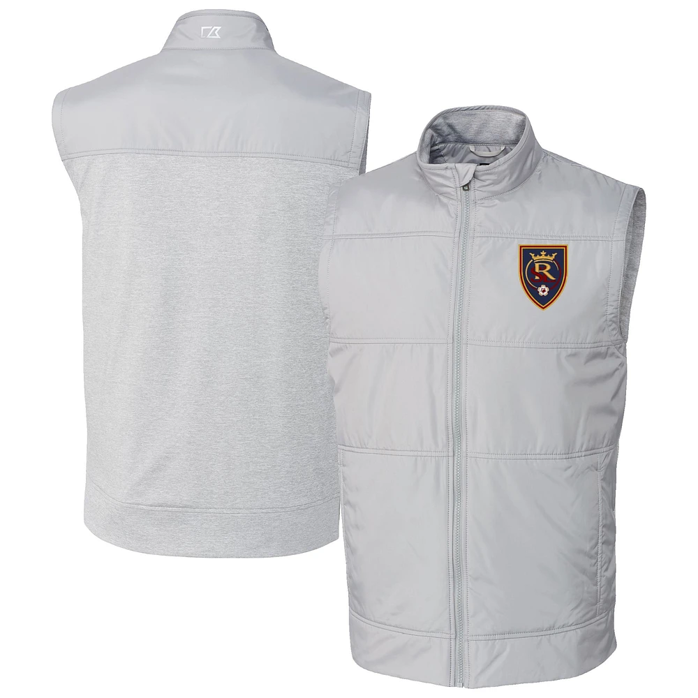 Men's Cutter & Buck Gray Real Salt Lake Stealth Hybrid Quilted Windbreaker Vest