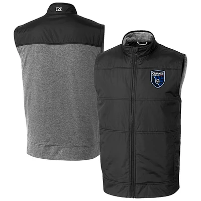 Men's Cutter & Buck Black San Jose Earthquakes Stealth Hybrid Quilted Windbreaker Vest