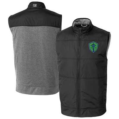 Men's Cutter & Buck Black Seattle Sounders FC Stealth Hybrid Quilted Windbreaker Vest