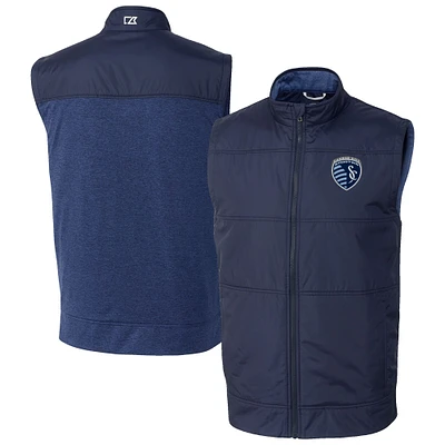 Men's Cutter & Buck Navy Sporting Kansas City Stealth Hybrid Quilted Windbreaker Vest