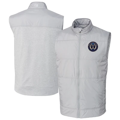 Men's Cutter & Buck Gray Philadelphia Union Stealth Hybrid Quilted Windbreaker Vest
