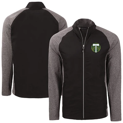 Men's Cutter & Buck Black/Heather Black Portland Timbers Adapt Eco Knit Hybrid Recycled Full-Zip Jacket