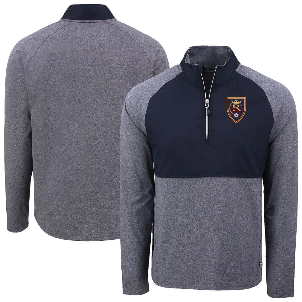 Men's Cutter & Buck Heather Navy/Navy Real Salt Lake Adapt Eco Knit Hybrid Recycled Raglan Quarter-Zip Top