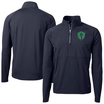 Men's Cutter & Buck Navy/ Seattle Sounders FC Adapt Eco Knit Hybrid Recycled Raglan Quarter-Zip Top