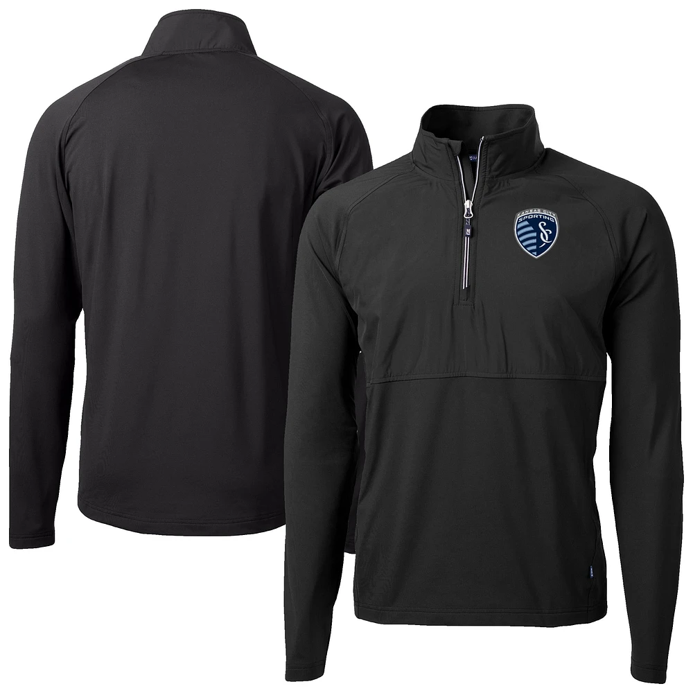 Men's Cutter & Buck / Sporting Kansas City Adapt Eco Knit Hybrid Recycled Raglan Quarter-Zip Top