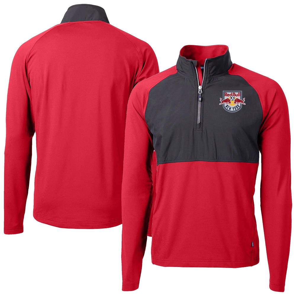 Men's Cutter & Buck Red/Black New York Red Bulls Adapt Eco Knit Hybrid Recycled Raglan Quarter-Zip Top