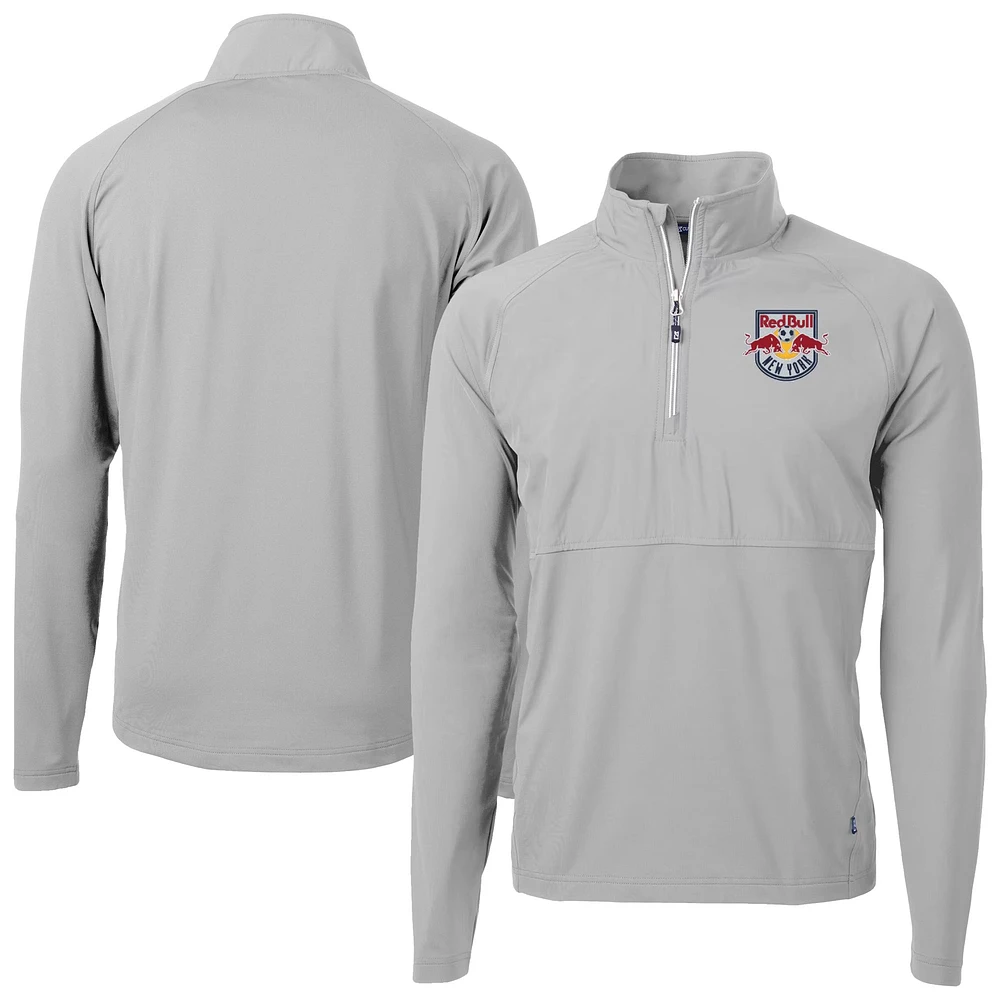 Men's Cutter & Buck Gray/ New York Red Bulls Adapt Eco Knit Hybrid Recycled Raglan Quarter-Zip Top