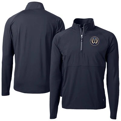 Men's Cutter & Buck Navy/ Philadelphia Union Adapt Eco Knit Hybrid Recycled Raglan Quarter-Zip Top