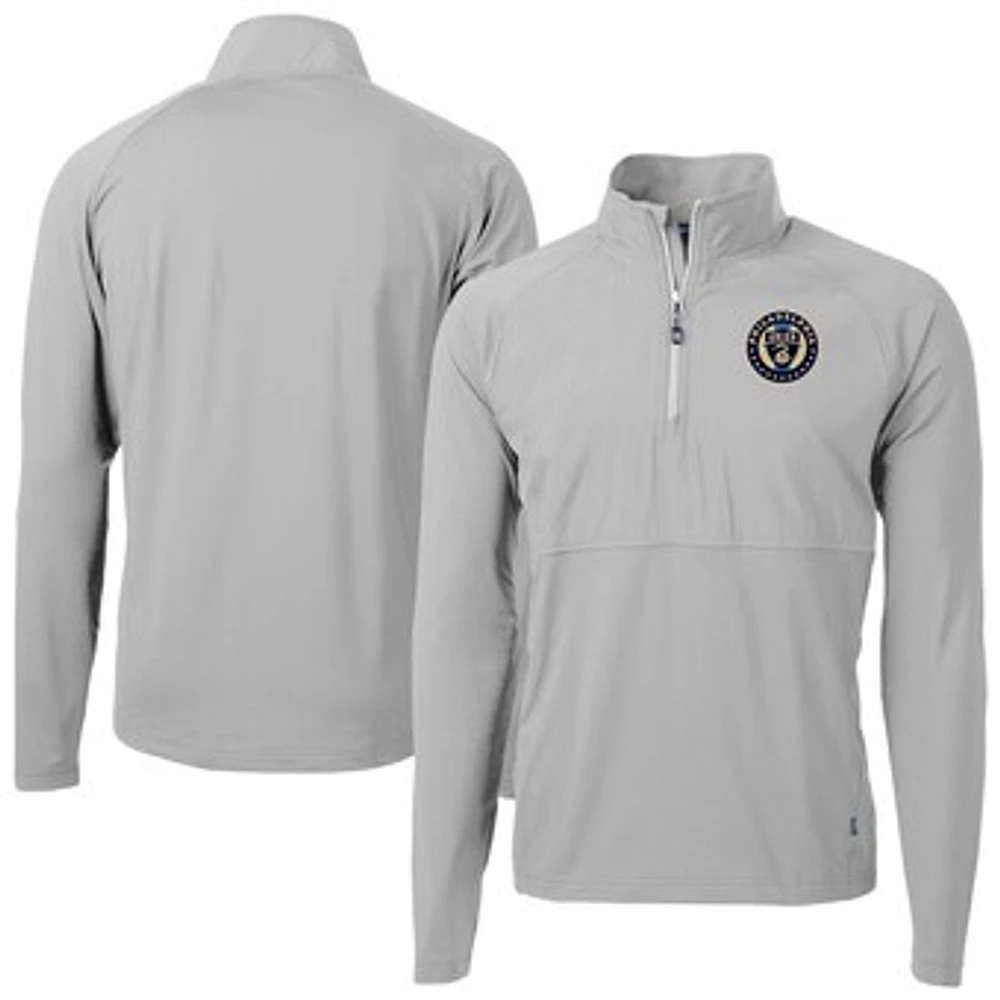 Men's Cutter & Buck Gray/ Philadelphia Union Adapt Eco Knit Hybrid Recycled Raglan Quarter-Zip Top