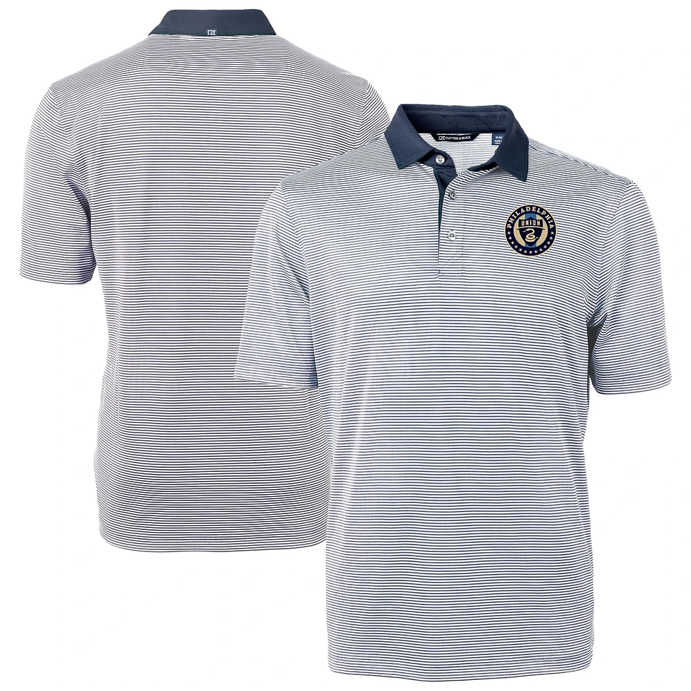 Men's Cutter & Buck Navy Philadelphia Union Virtue Eco Pique Micro Stripe Recycled Polo