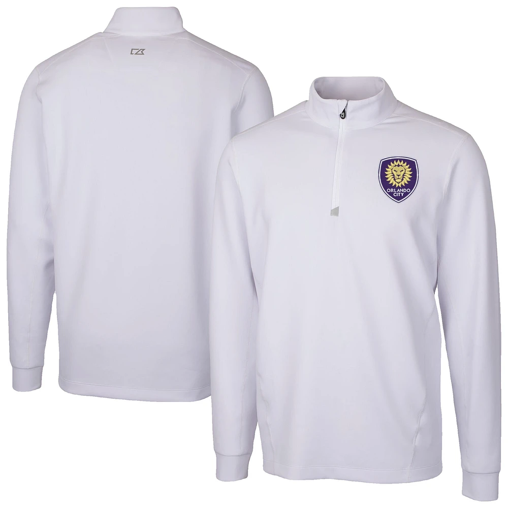 Men's Cutter & Buck White Orlando City SC Traverse Stretch Eco Quarter-Zip Pullover Top