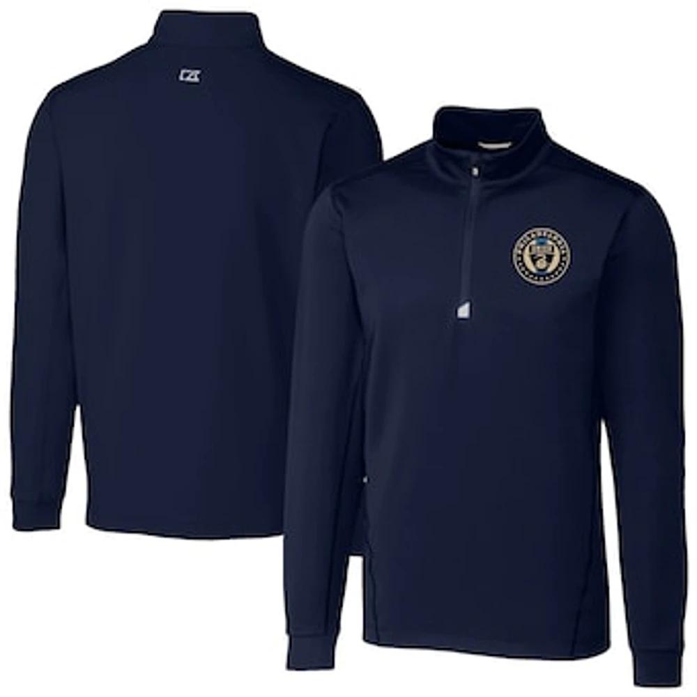 Men's Cutter & Buck Navy Philadelphia Union Traverse Stretch Eco Quarter-Zip Pullover Top