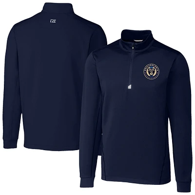 Men's Cutter & Buck Navy Philadelphia Union Traverse Stretch Eco Quarter-Zip Pullover Top