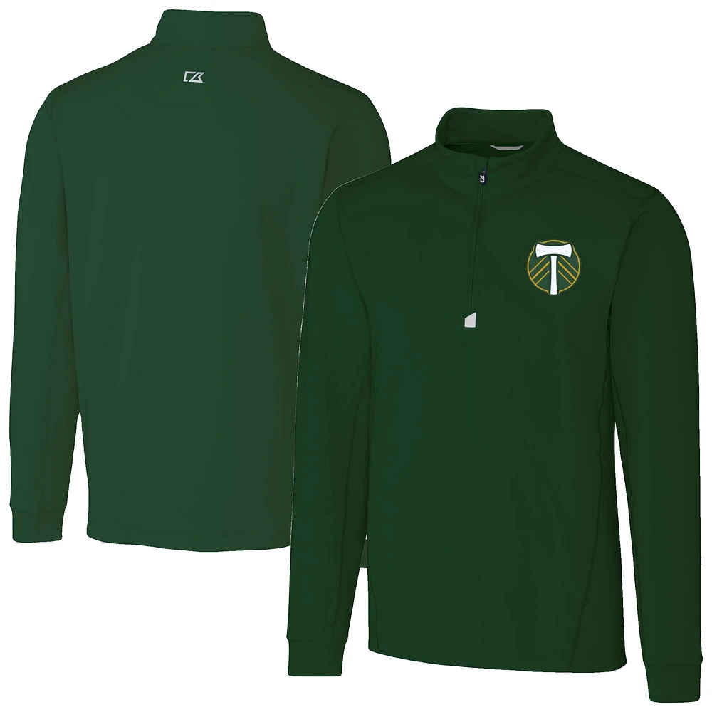 Men's Cutter & Buck Hunter Green Portland Timbers Traverse Stretch Eco Quarter-Zip Pullover Top