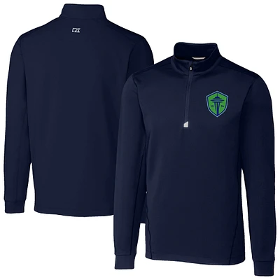 Men's Cutter & Buck Navy Seattle Sounders FC Traverse Stretch Eco Quarter-Zip Pullover Top