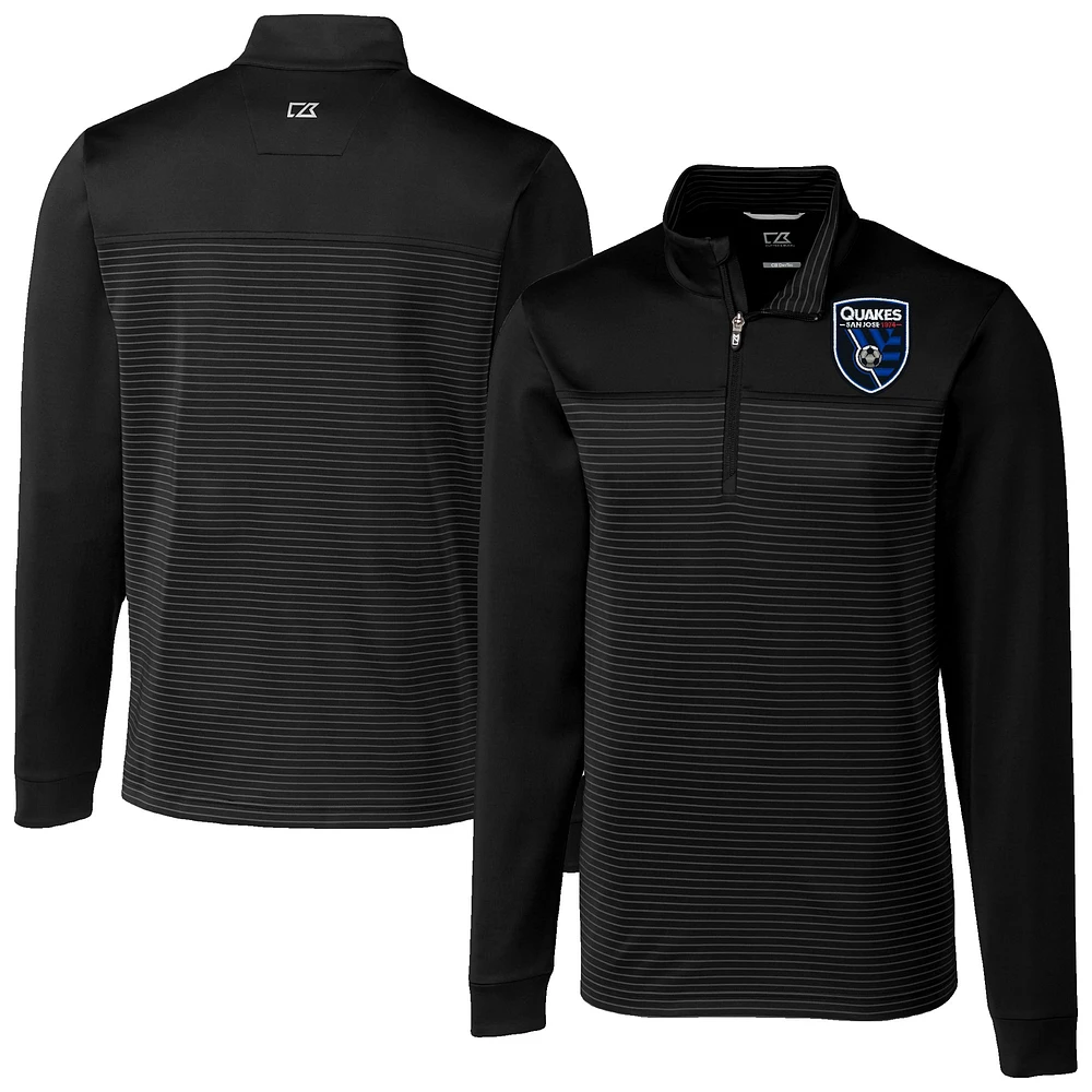 Men's Cutter & Buck San Jose Earthquakes Traverse Stretch Eco Stripe Tri-Blend Quarter-Zip Top