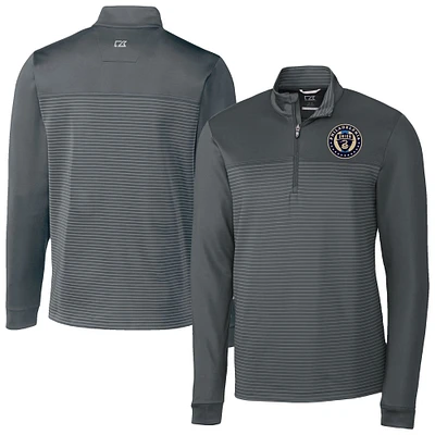 Men's Cutter & Buck Gray Philadelphia Union Traverse Stretch Eco Stripe Tri-Blend Quarter-Zip Top