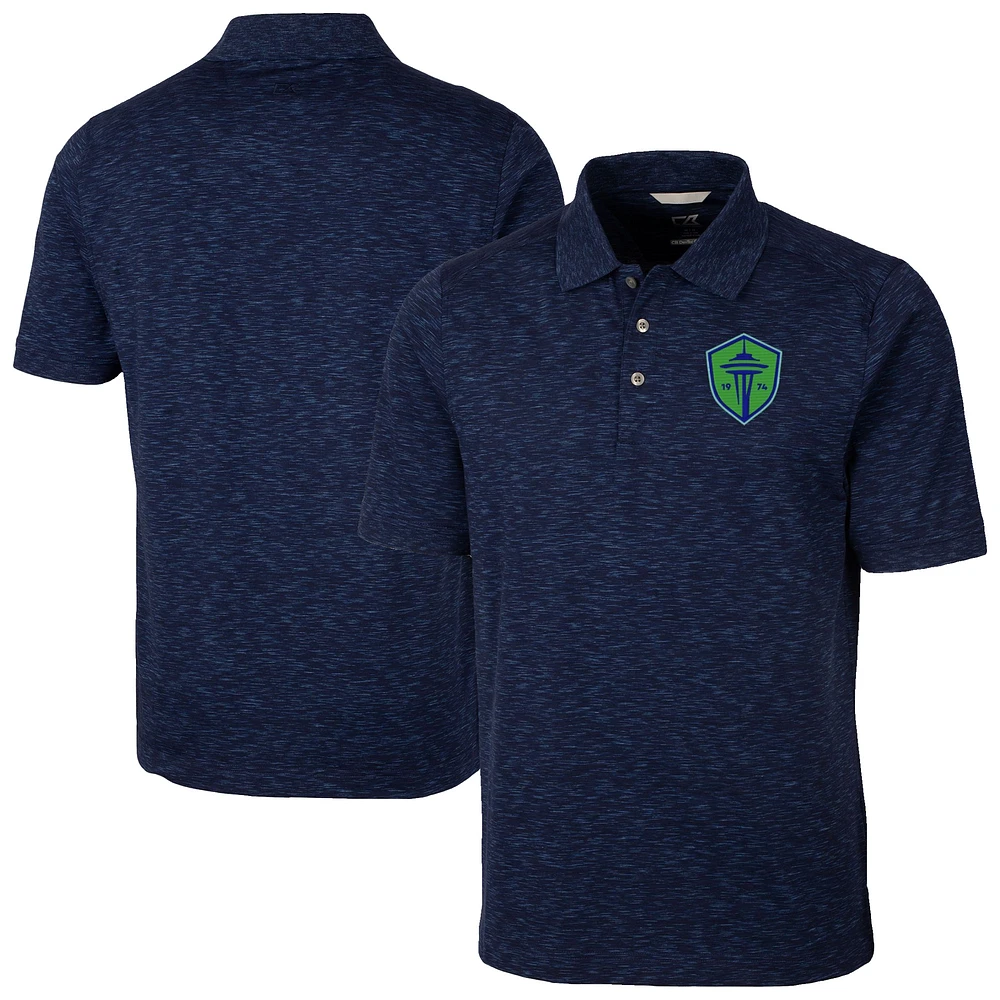 Men's Cutter & Buck Navy Seattle Sounders FC Advantage Tri-Blend Space Dye Polo