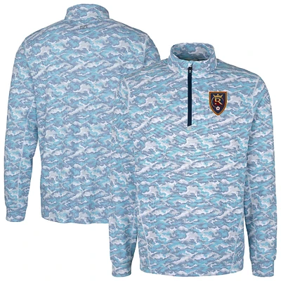 Men's Cutter & Buck Navy Real Salt Lake Traverse Stretch Eco Camo Print Quarter-Zip Top