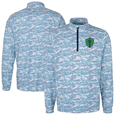 Men's Cutter & Buck Navy Seattle Sounders FC Traverse Stretch Eco Camo Print Quarter-Zip Top