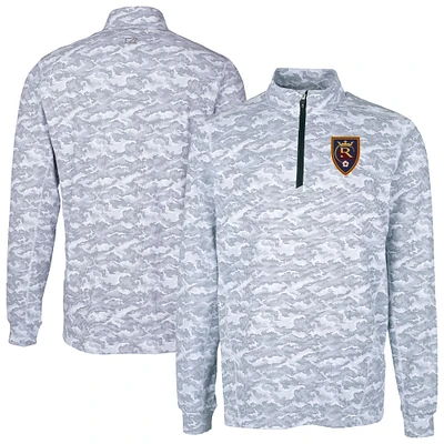 Men's Cutter & Buck Charcoal Real Salt Lake Traverse Stretch Eco Camo Print Quarter-Zip Top