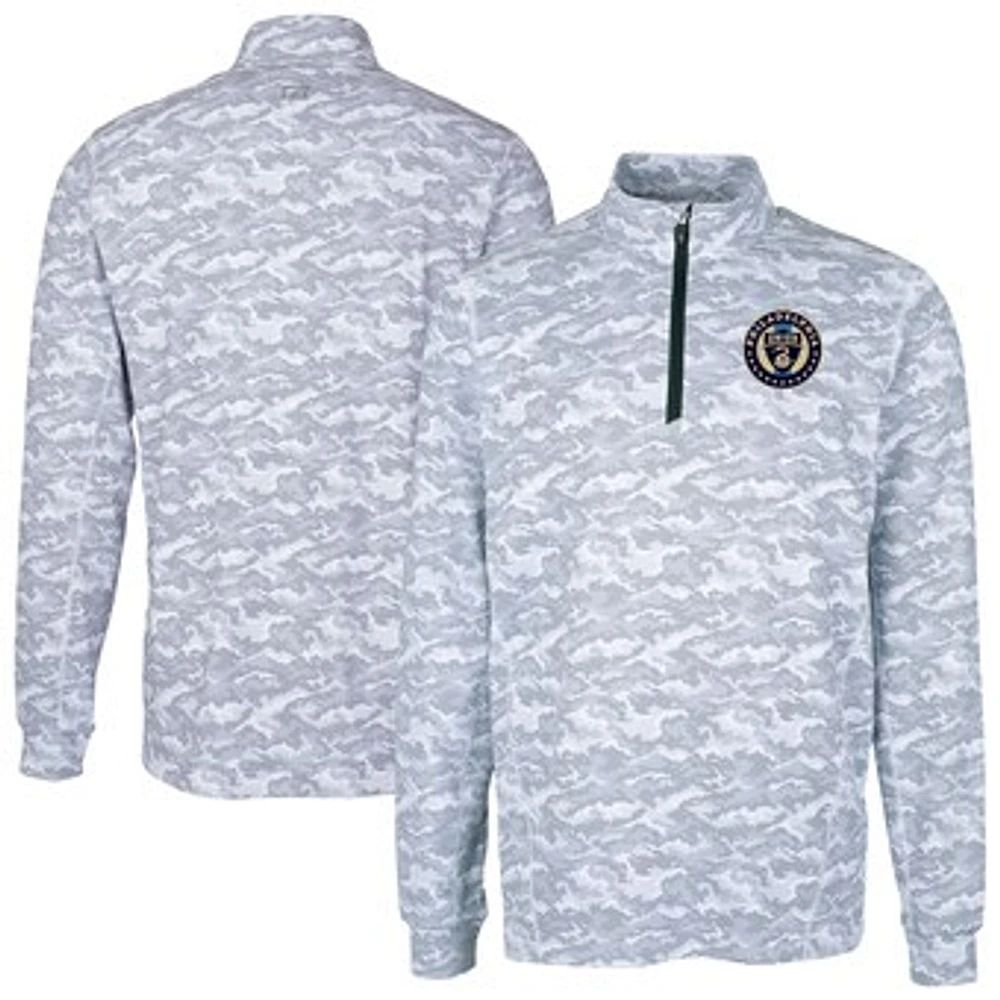 Men's Cutter & Buck Charcoal Philadelphia Union Traverse Stretch Eco Camo Print Quarter-Zip Top