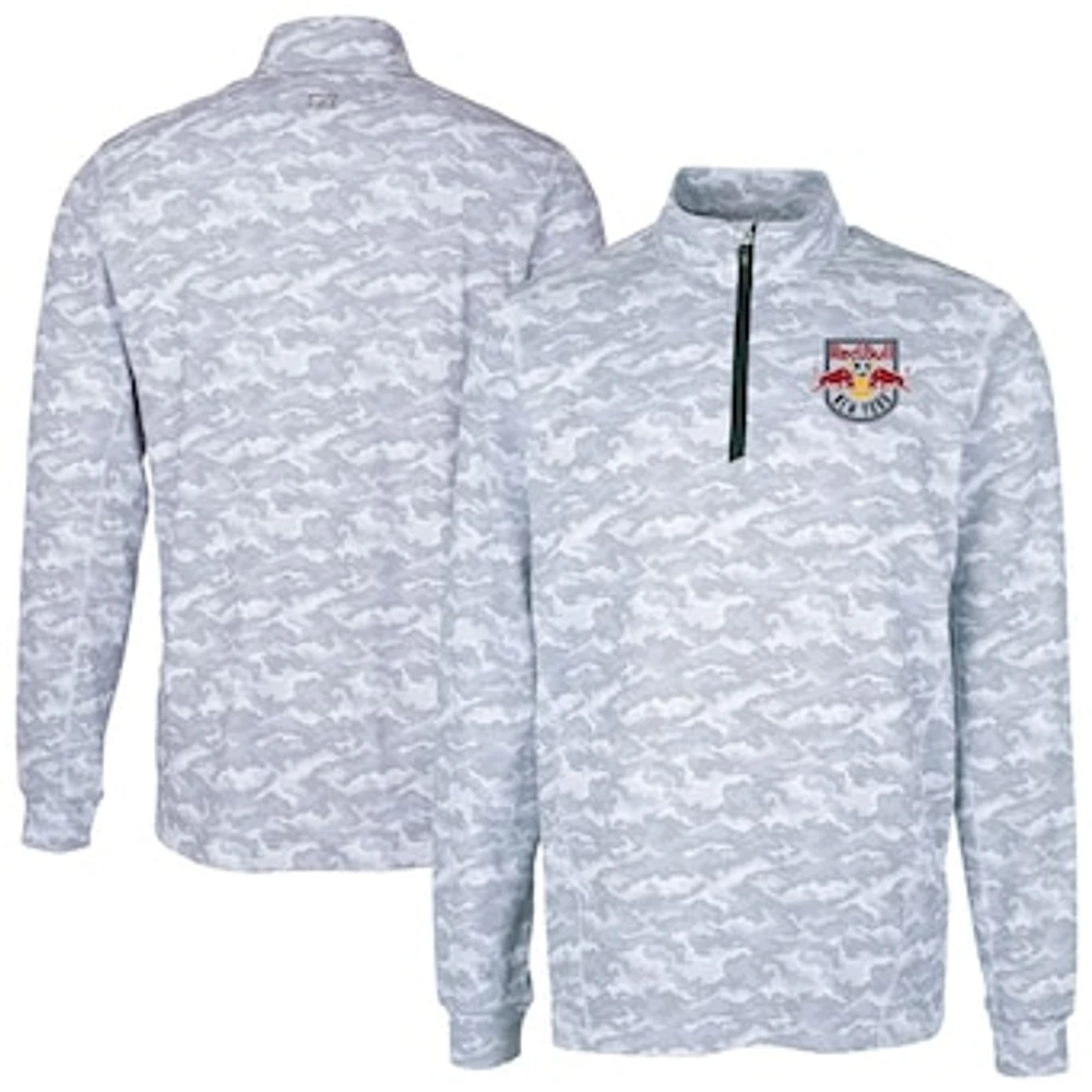 Men's Cutter & Buck Charcoal New York Red Bulls Traverse Stretch Eco Camo Print Quarter-Zip Top