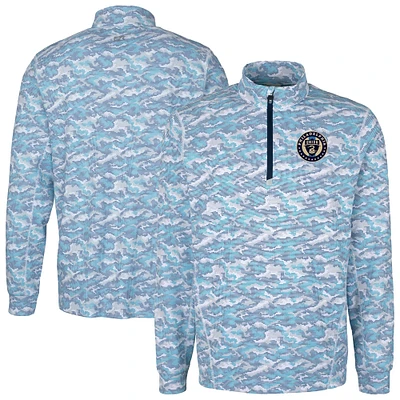Men's Cutter & Buck Navy Philadelphia Union Traverse Stretch Eco Camo Print Quarter-Zip Top