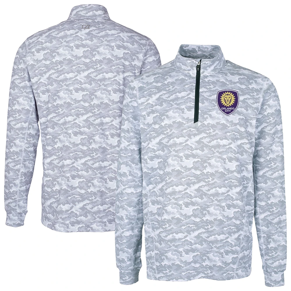 Men's Cutter & Buck Charcoal Orlando City SC Traverse Stretch Eco Camo Print Quarter-Zip Top