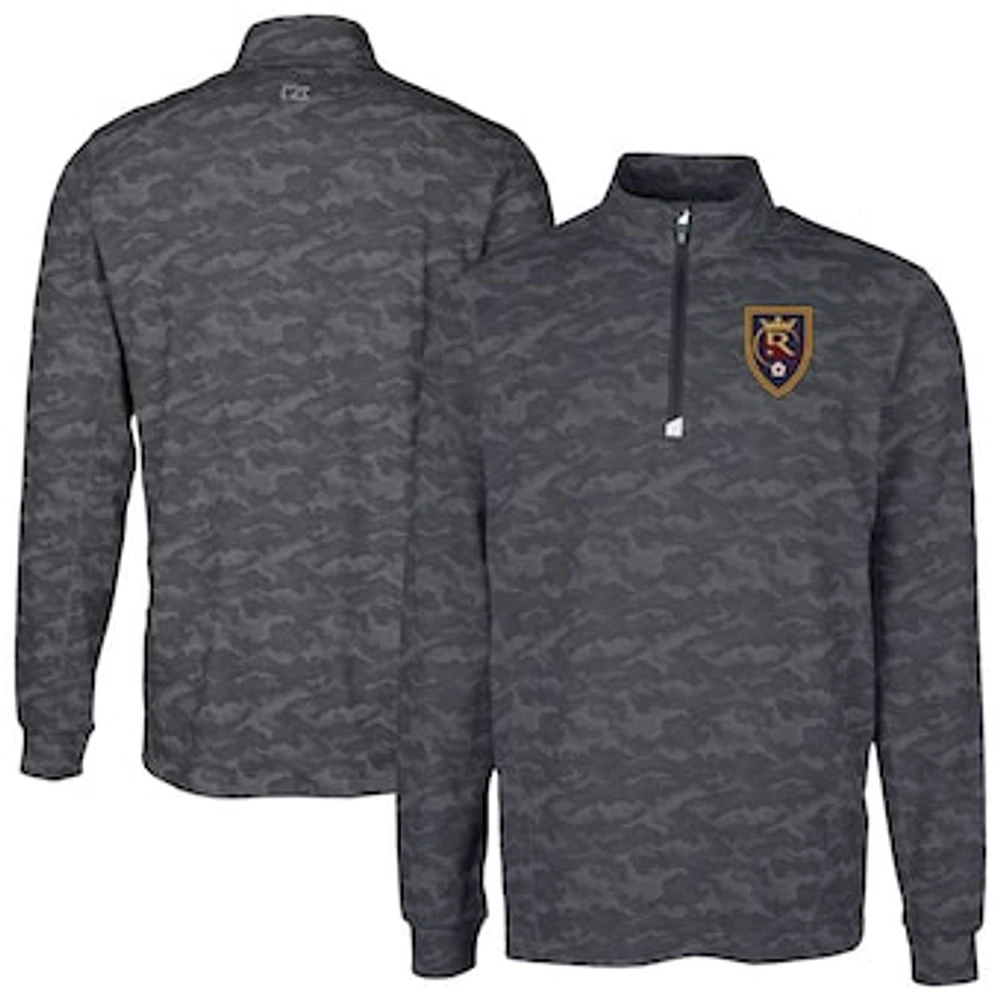 Men's Cutter & Buck Black Real Salt Lake Traverse Stretch Eco Camo Print Quarter-Zip Top